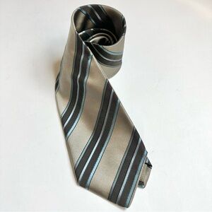 Armani Collezioni Silk Grey Blue Stripe Tie NWT